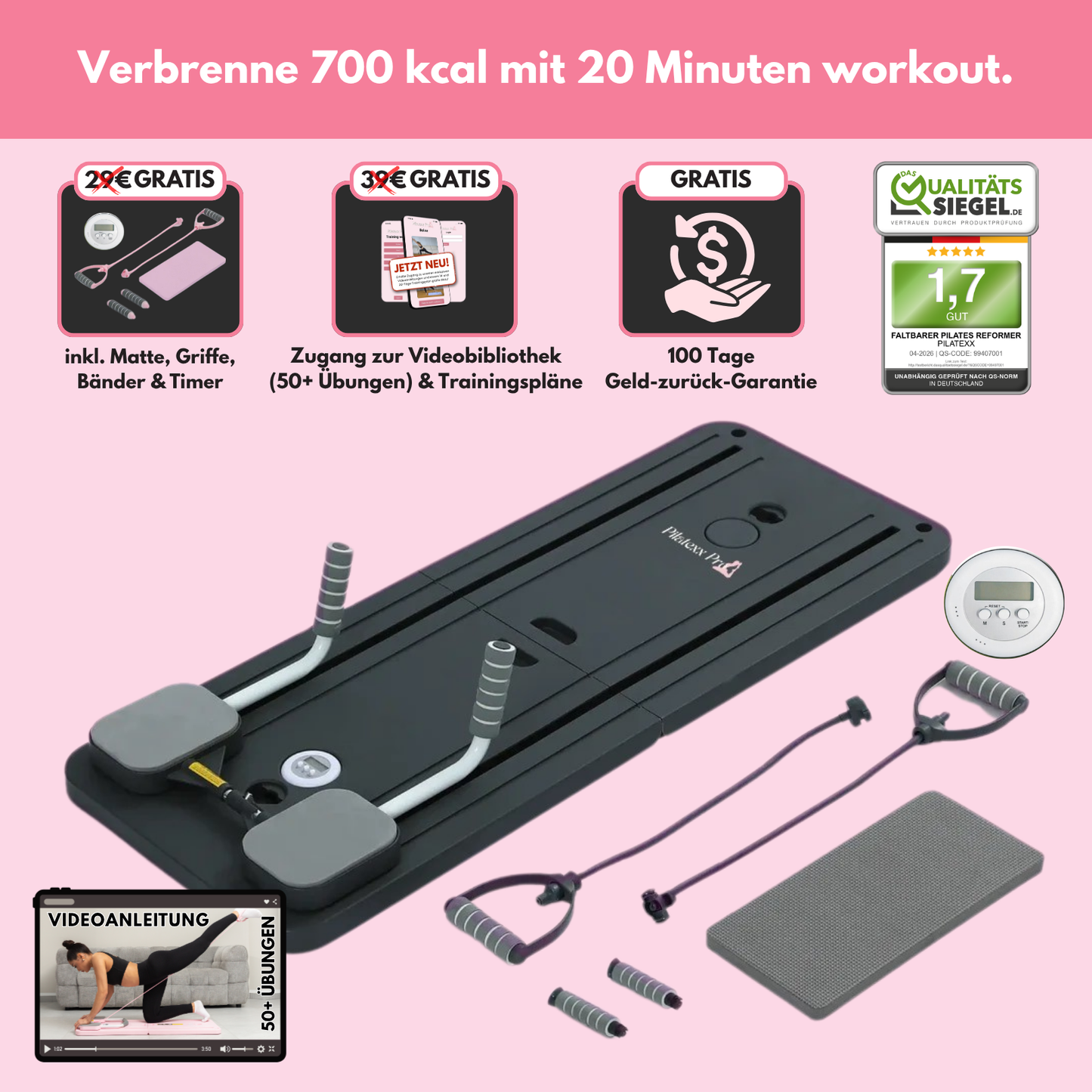 PLTX Pro - Faltbarer Pilates Reformer – inkl. Videoanleitung & Workoutpläne