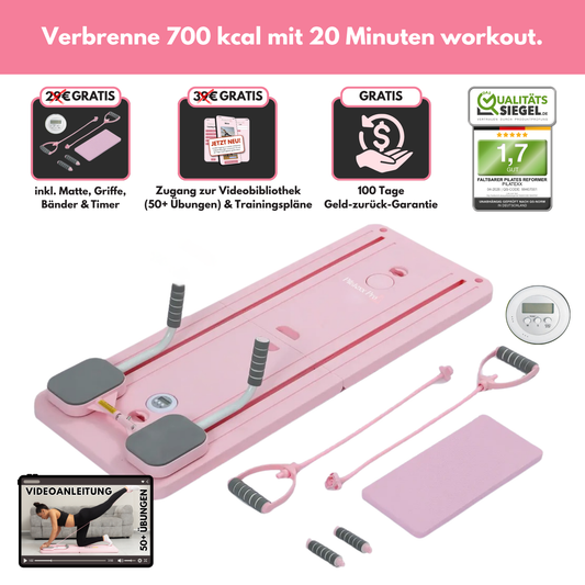 Pilatexx Pro Faltbares Pilates Board in rosa komplettes set mit videoanleitung